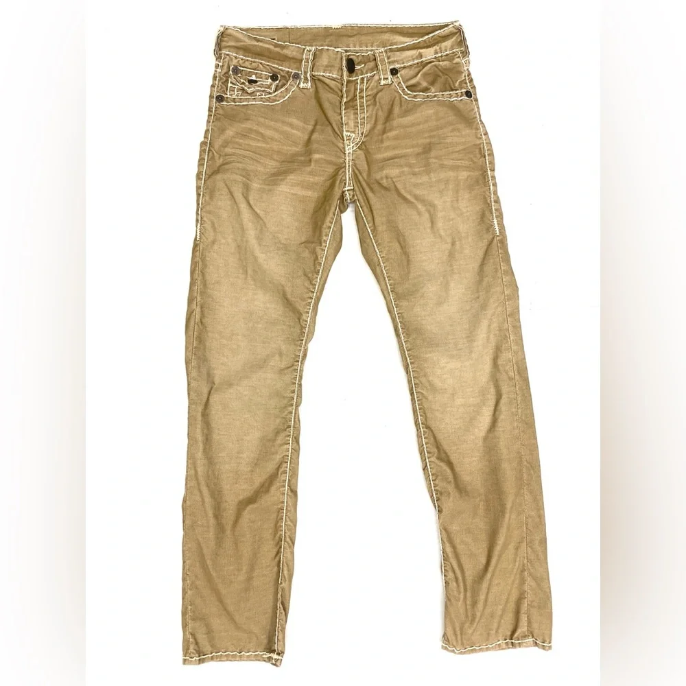 True Religion Men’s Tan Ricky Corduroy Super T-Stitch Relaxed Straight Leg Pant